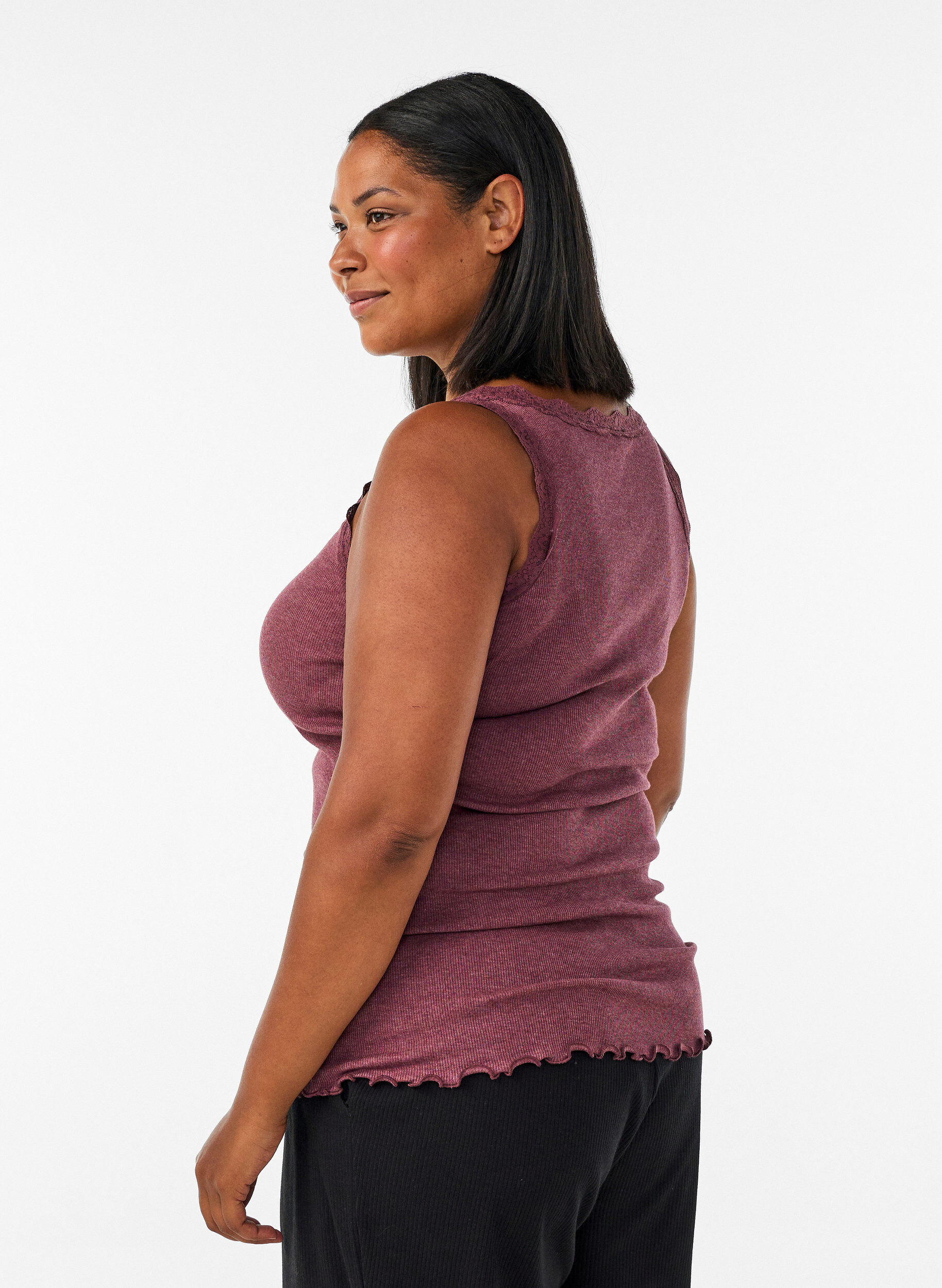 ZizziGeribde top met kanten afwerking, Rood, Model image number 2
