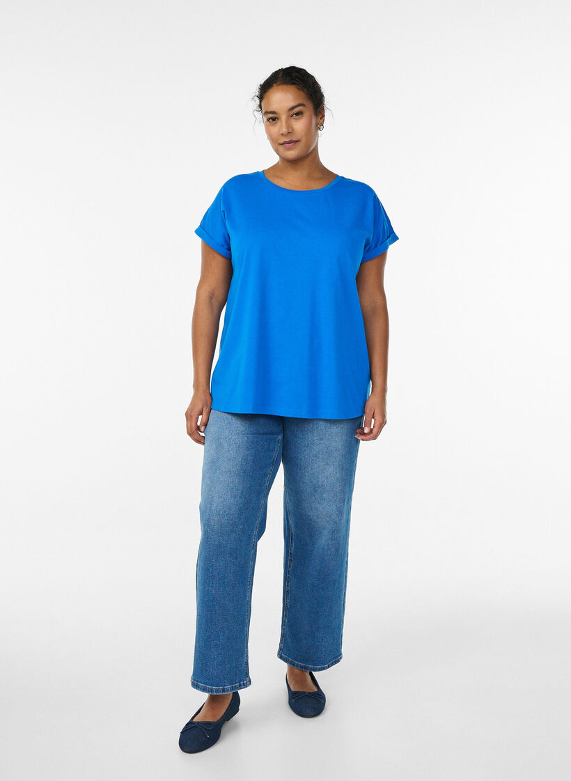 T-shirt met korte mouwen in een katoenmix, Blauw, Model image number 1