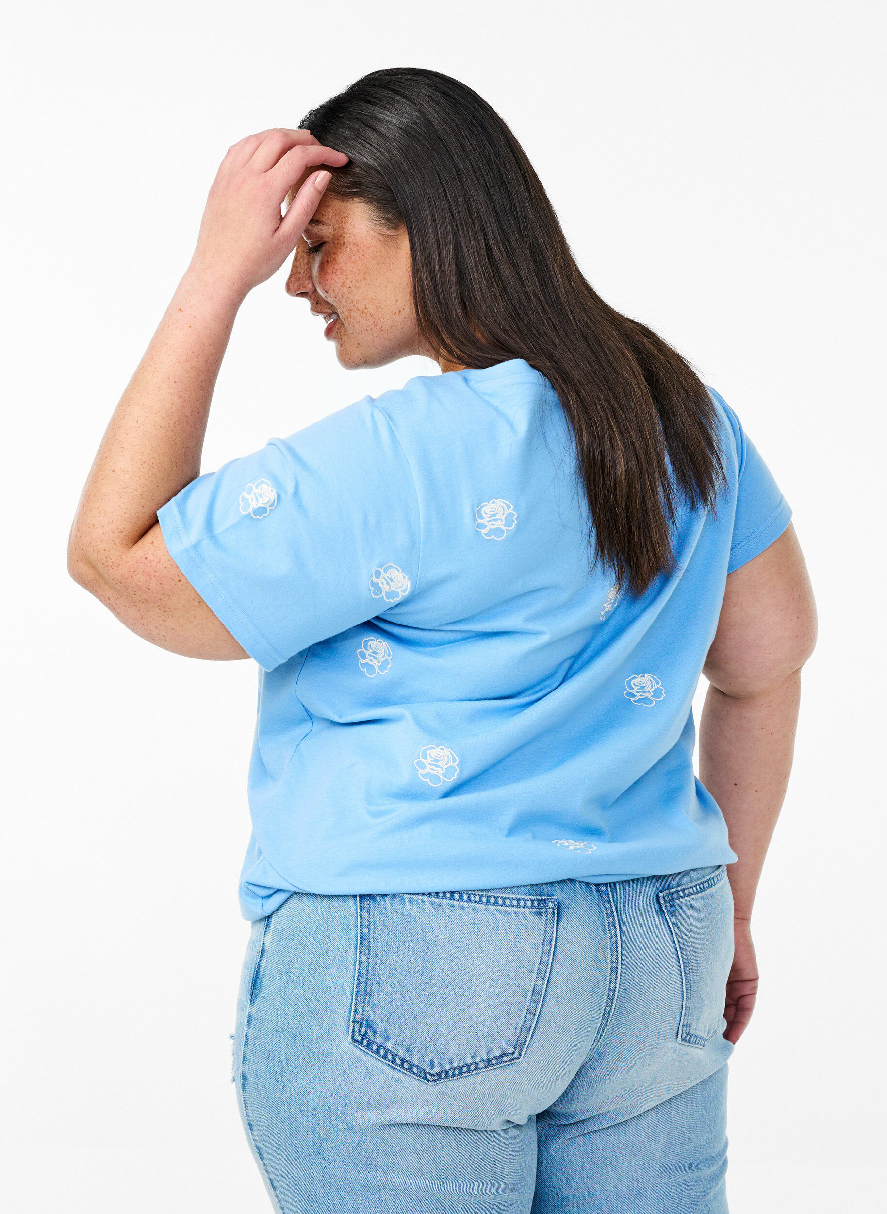 ZizziT-shirt in biologisch katoen met geborduurde motieven, Blauw, Model image number 2