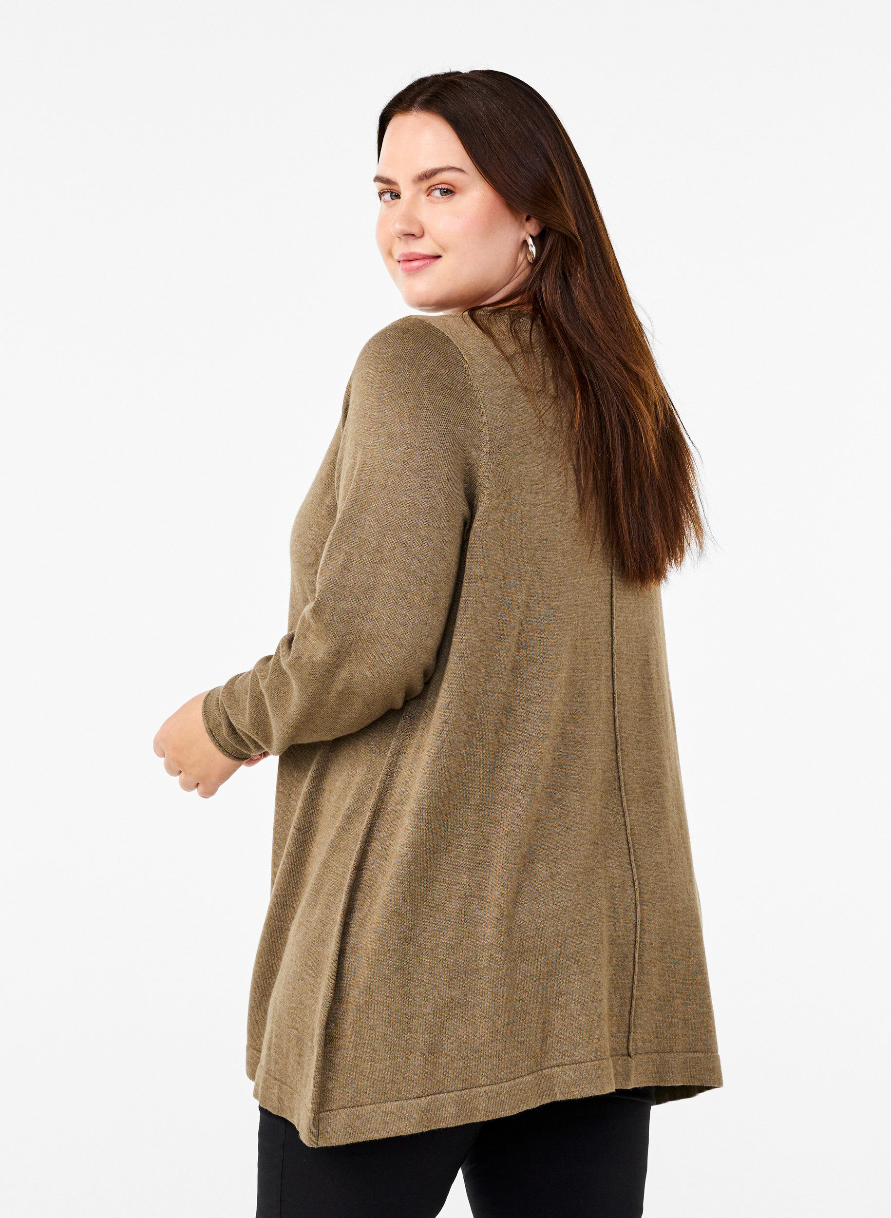 ZizziGebreide blouse gemaakt van katoen en viscose., Groen, Model image number 2