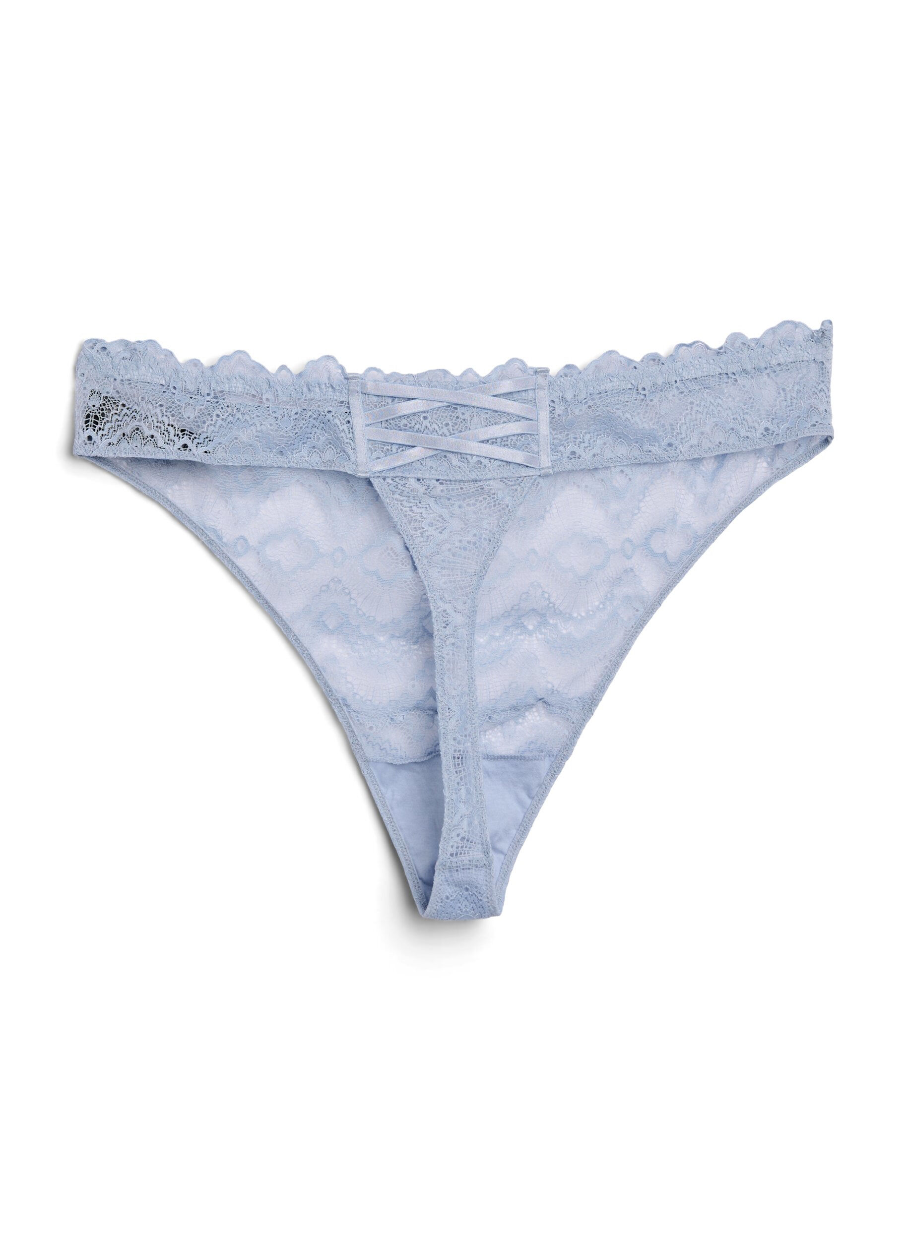 ZizziKanten G-string met kruisdetail aan de achterkant, Blauw, Packshot image number 1