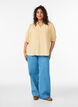 Blouse in linnen en viscose met mouwen 1/2, Geel, Model image number 1
