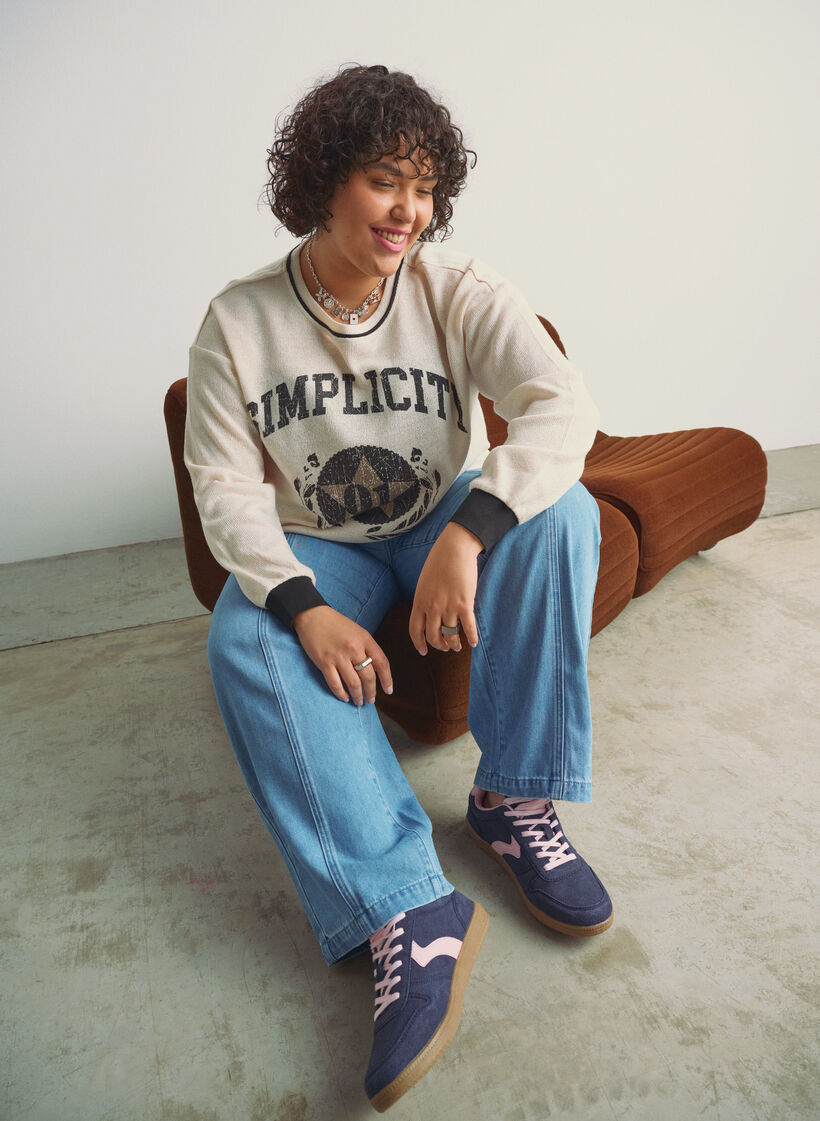 Sweatshirt van gestructureerde jersey met frontprint, Beige, Image