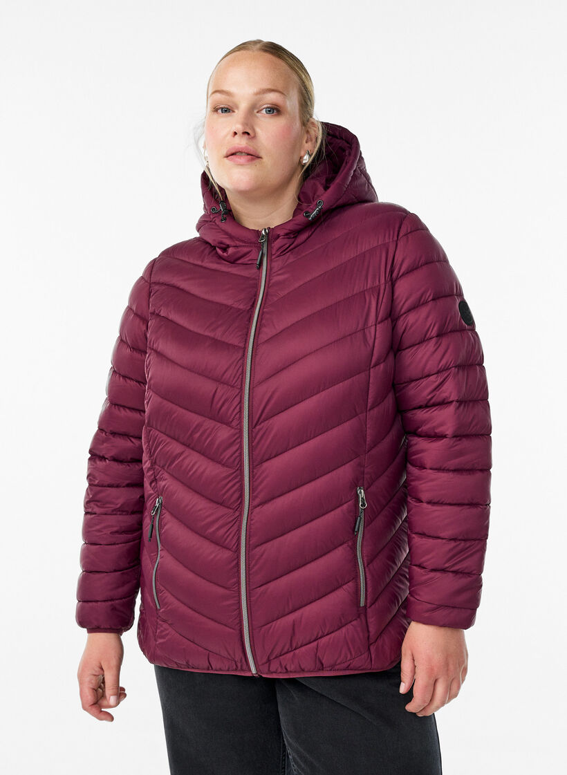 Lichtgewicht jas met capuchon, Donker Bordeaux, Model image number 0