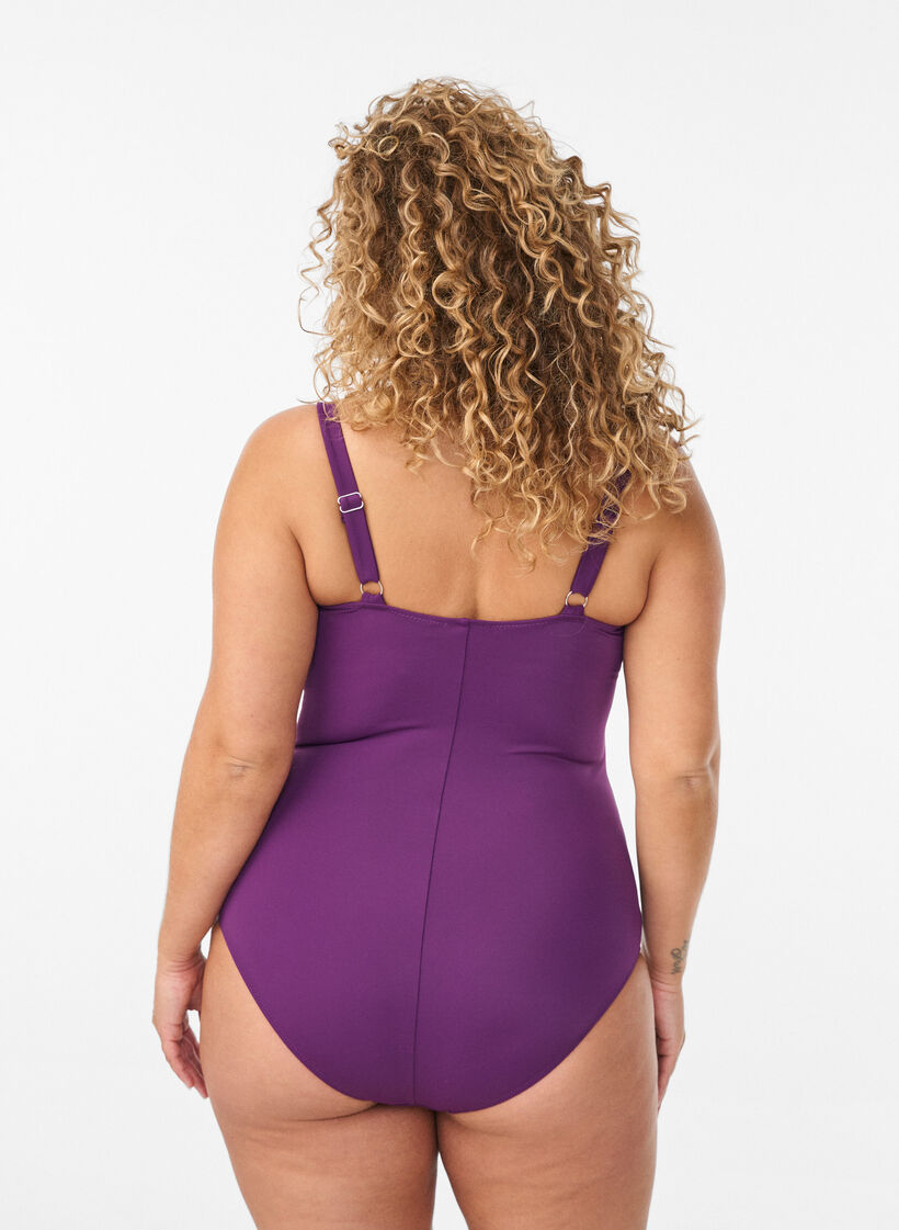 Gewatteerd badpak met draperie, Paars, Model image number 1