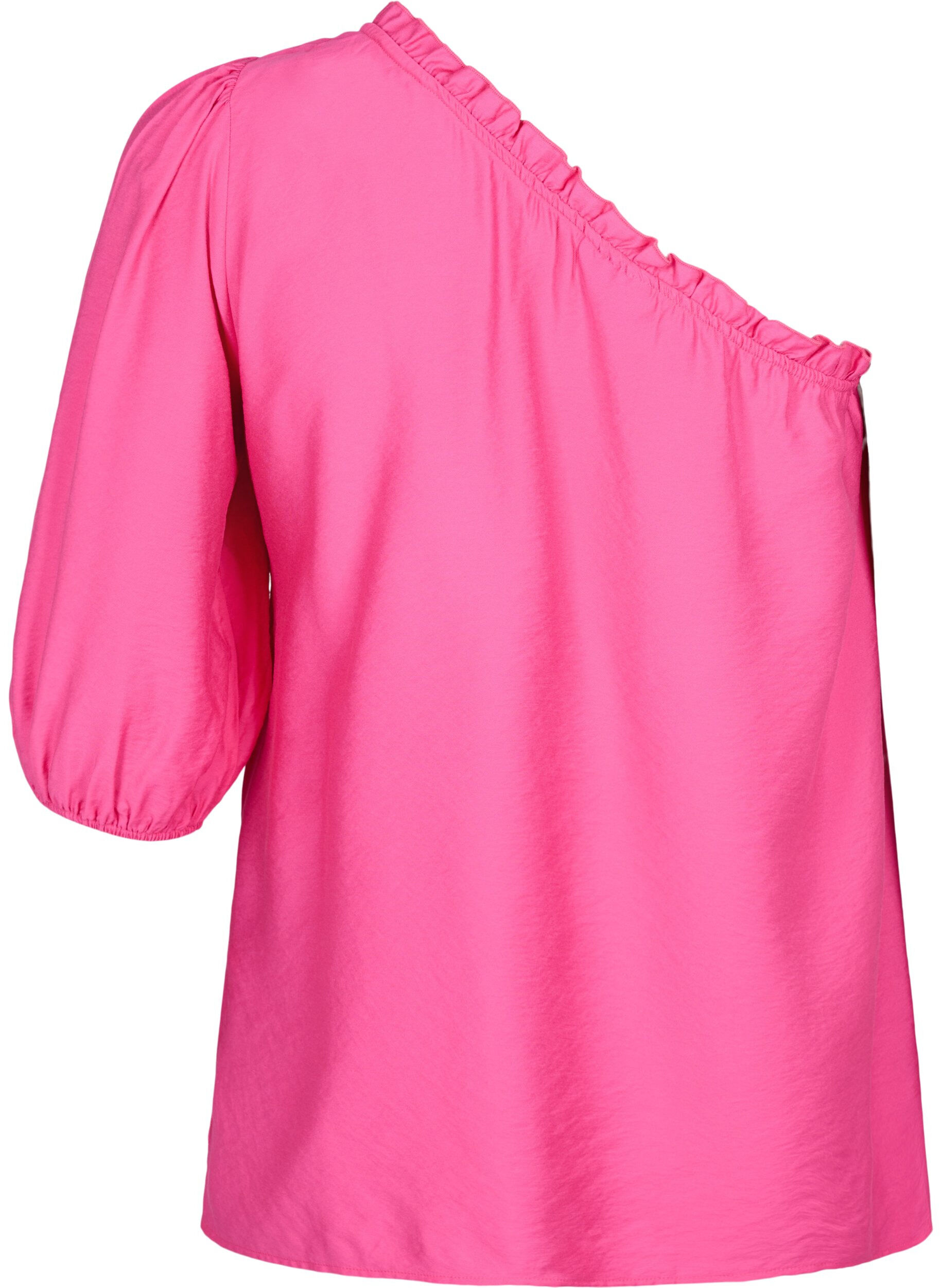 ZizziOne-shoulder blouse in viscose, Roze, Packshot image number 1