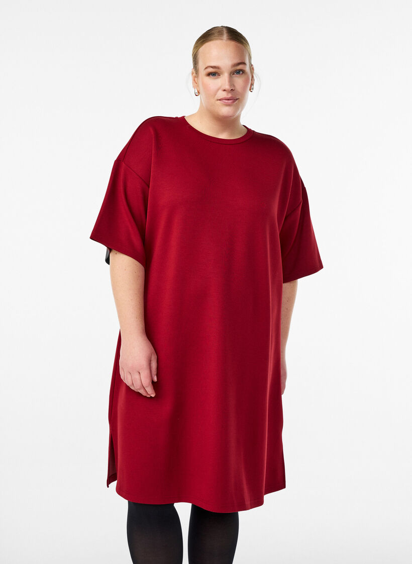 T-shirtjurk van jersey met zijsplitten, Rood, Model image number 0