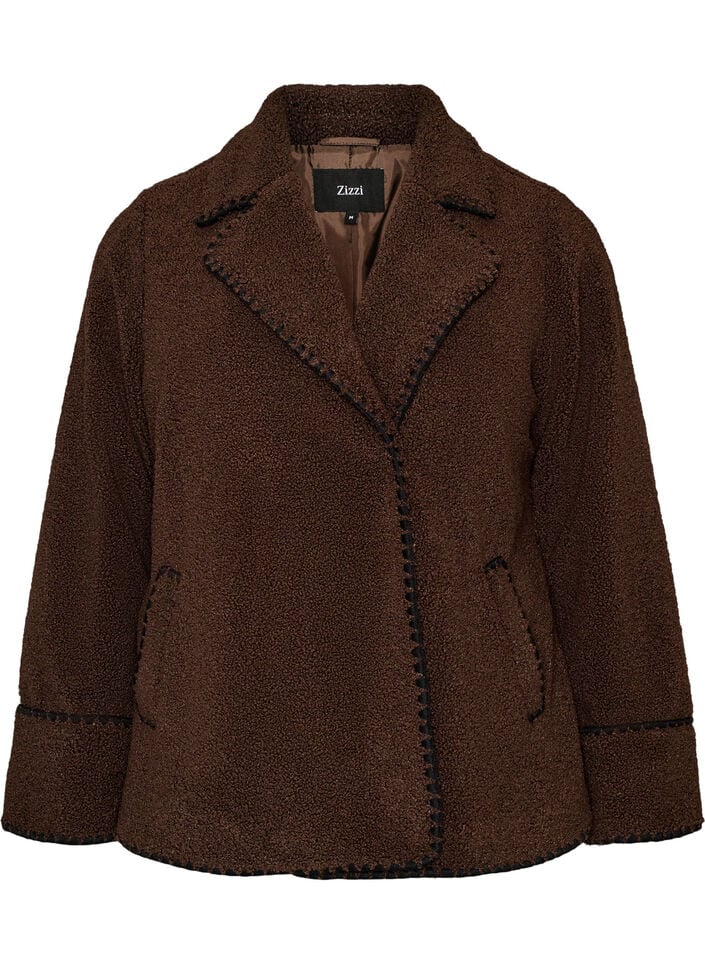 Teddy jas met contrast details, Bruin, Packshot image number 0