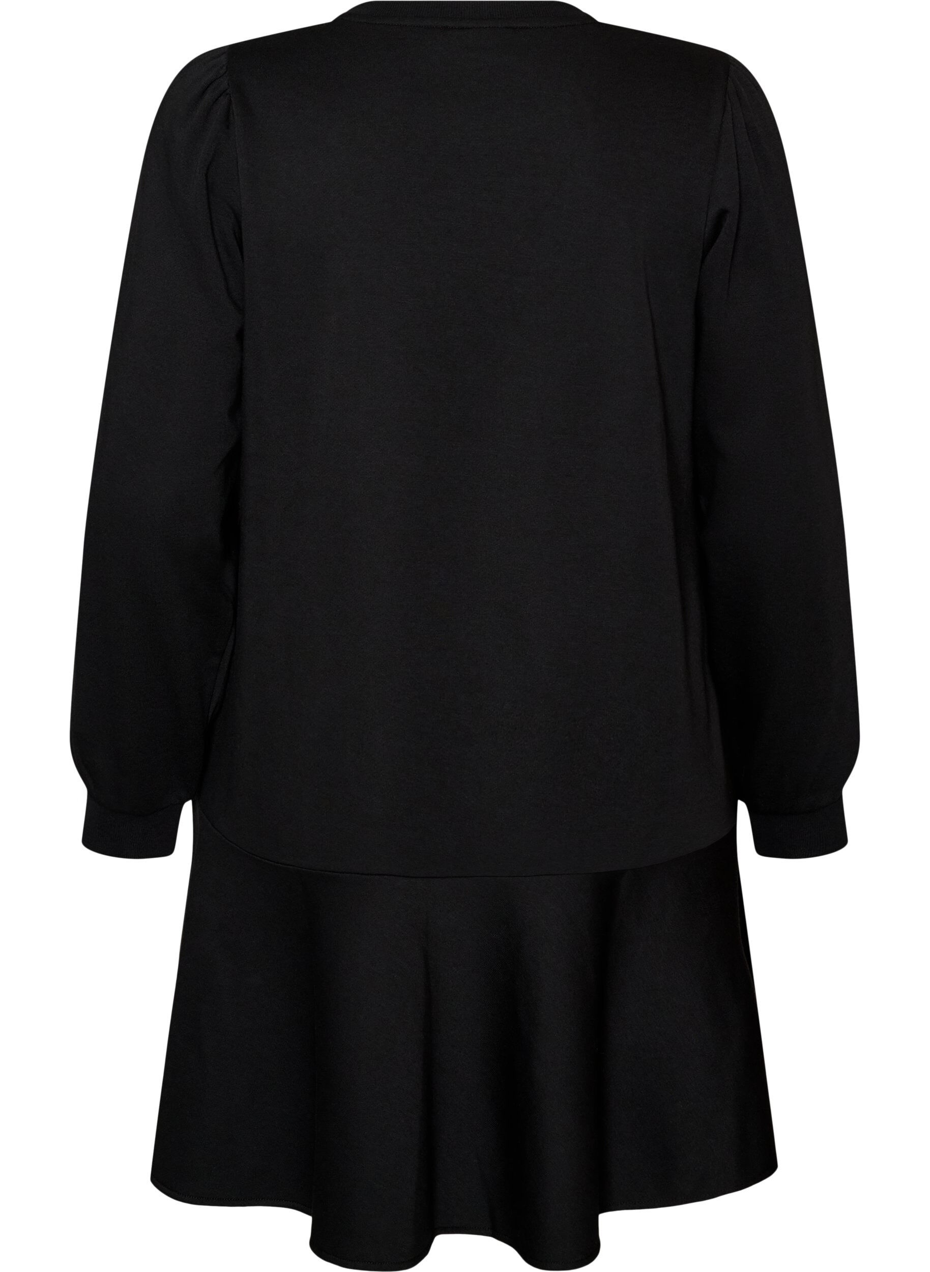 ZizziSweatshirtjurk met ruches in laagjes en A-lijnvorm, Zwart, Packshot image number 1