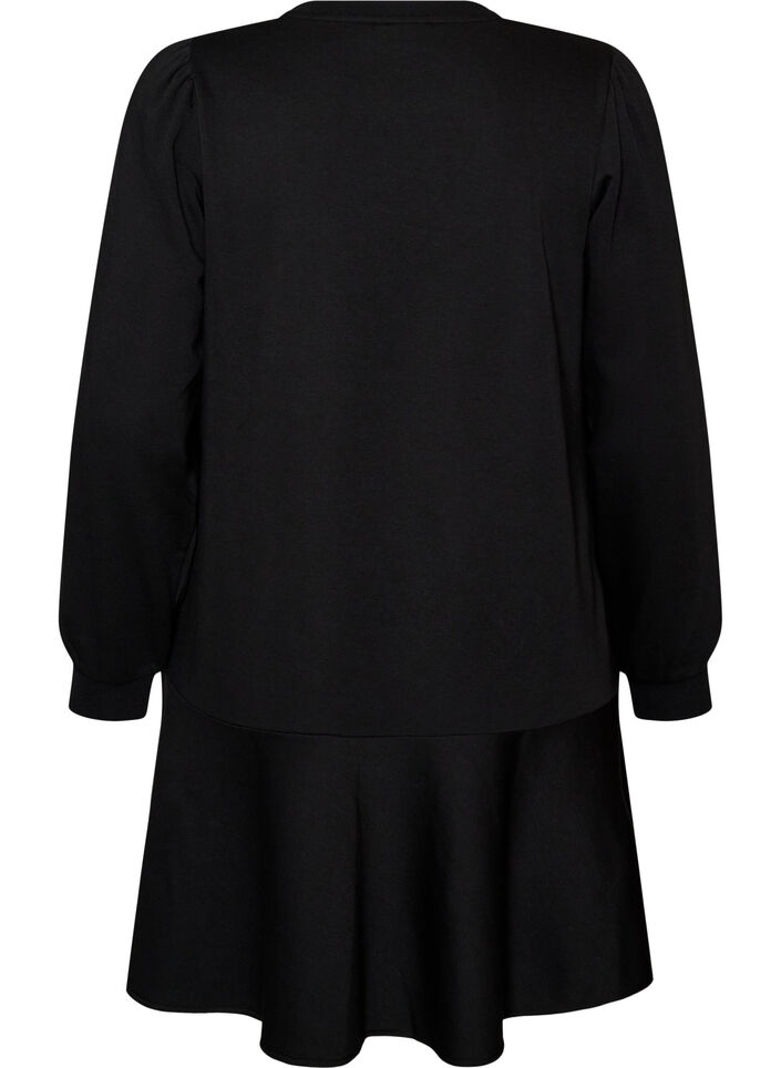Sweatshirtjurk met ruches in laagjes en A-lijnvorm, Zwart, Packshot image number 1