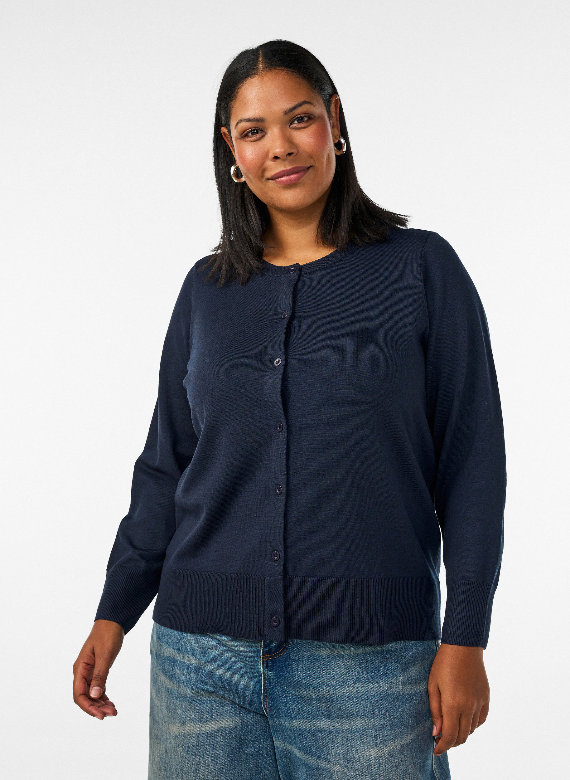 ZizziFijngebreide vest met ronde hals, Blauw, Model image number 0