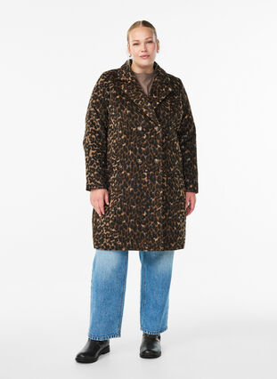 ZizziLuipaardprint jas met dubbele knoopsluiting, Leo aop, Model image number 2