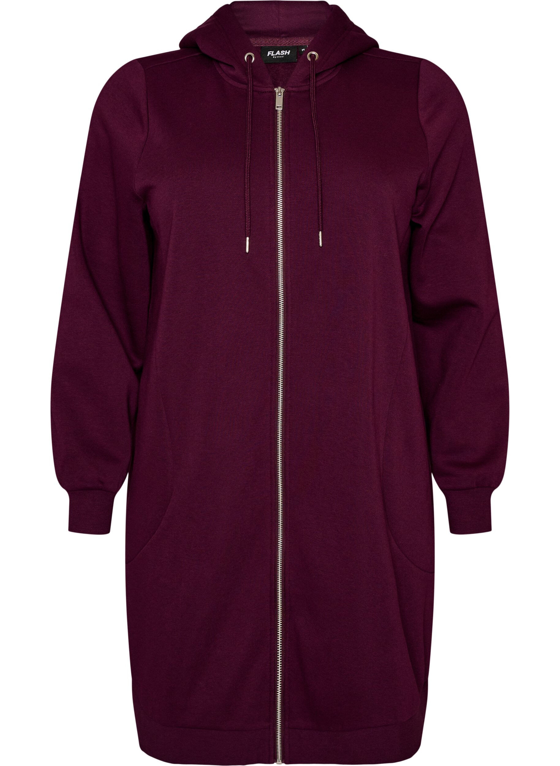 Sweat &agrave; capuche long avec zip et poches