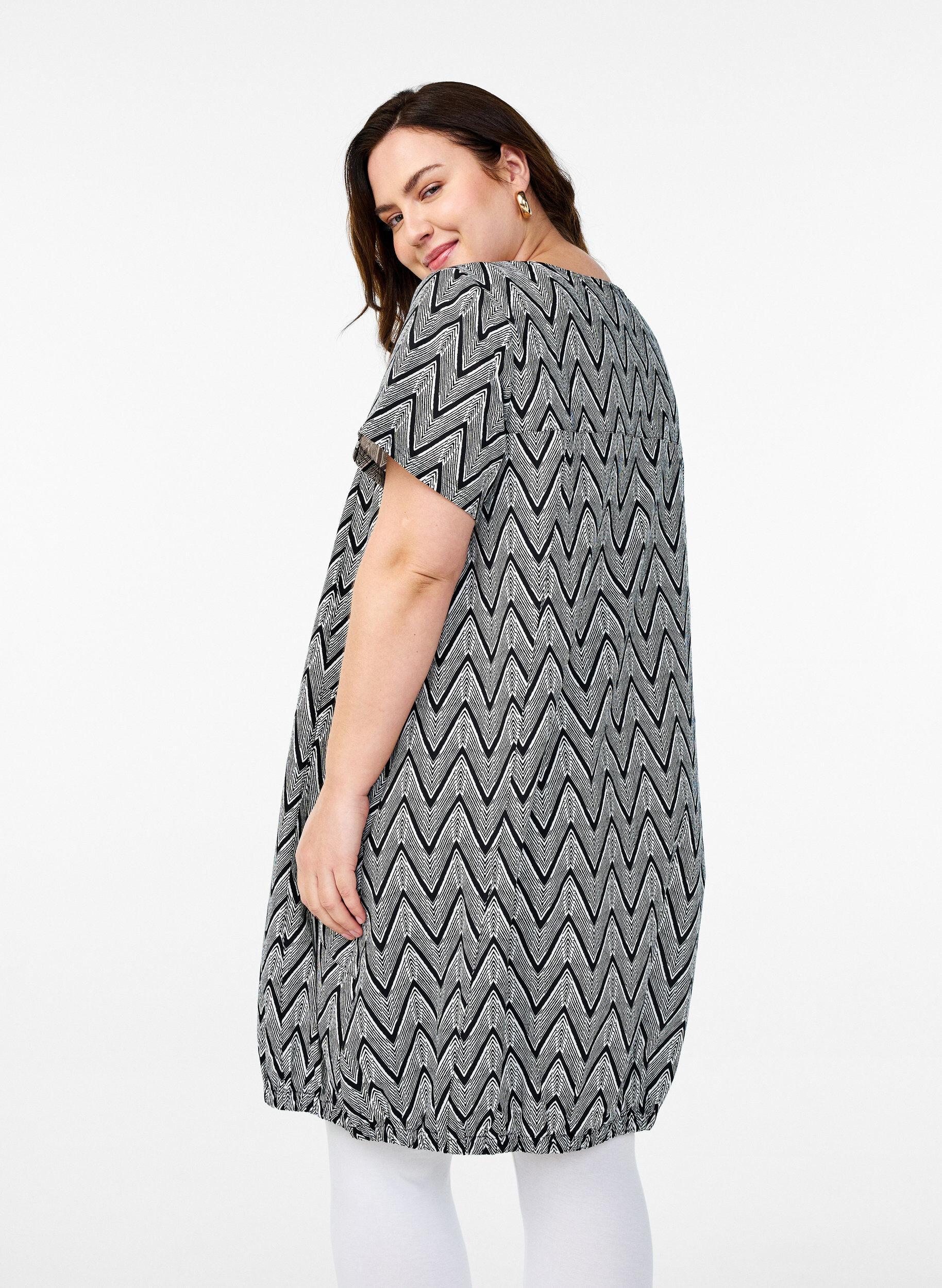 ZizziKatoenen jurk met korte mouwen en print, Zwart, Model image number 2