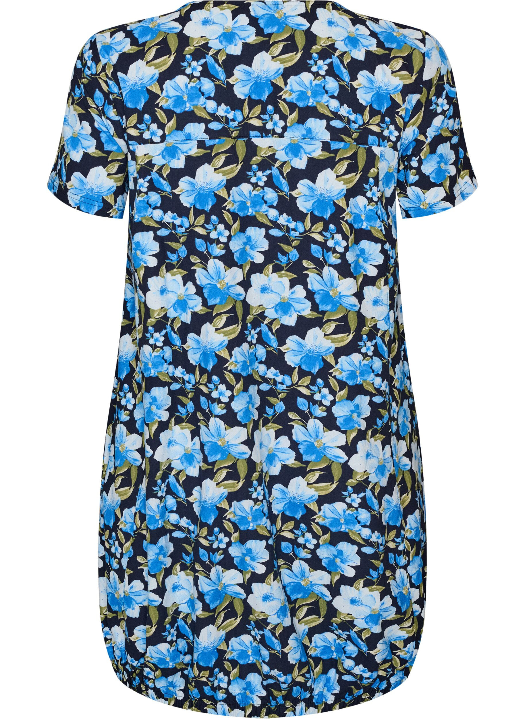 ZizziKatoenen jurk met korte mouwen en print, Blauw, Packshot image number 1