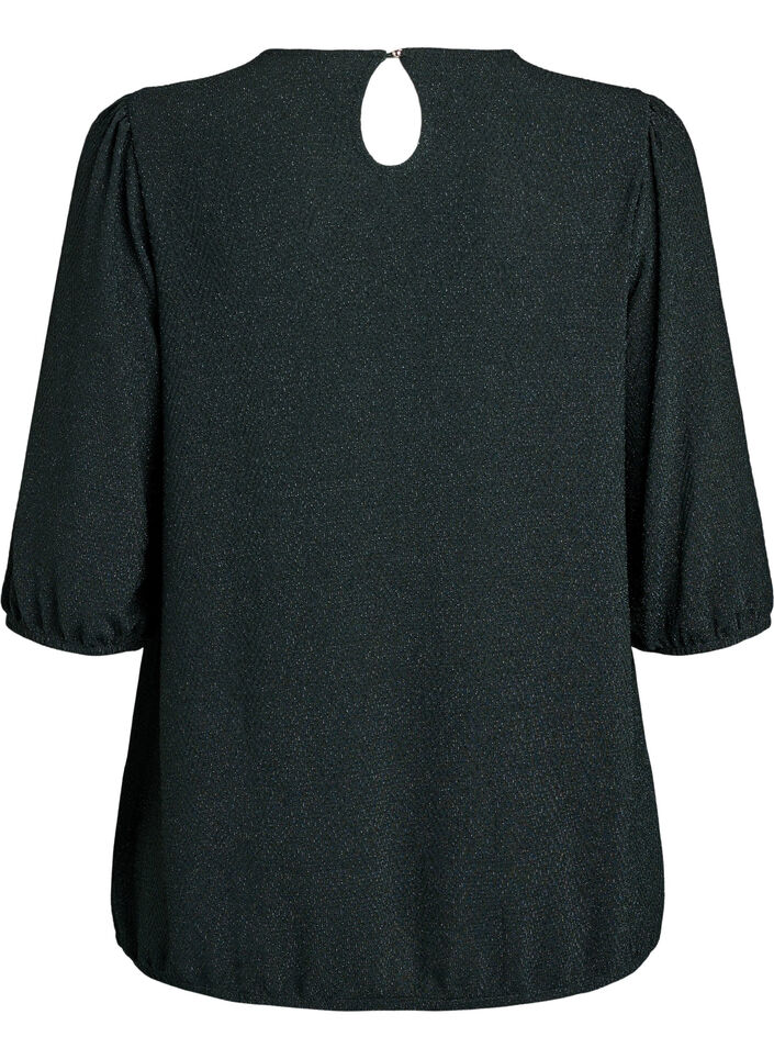 Blouse met glitterpatroon en 3/4 mouwen, Groen, Packshot image number 1
