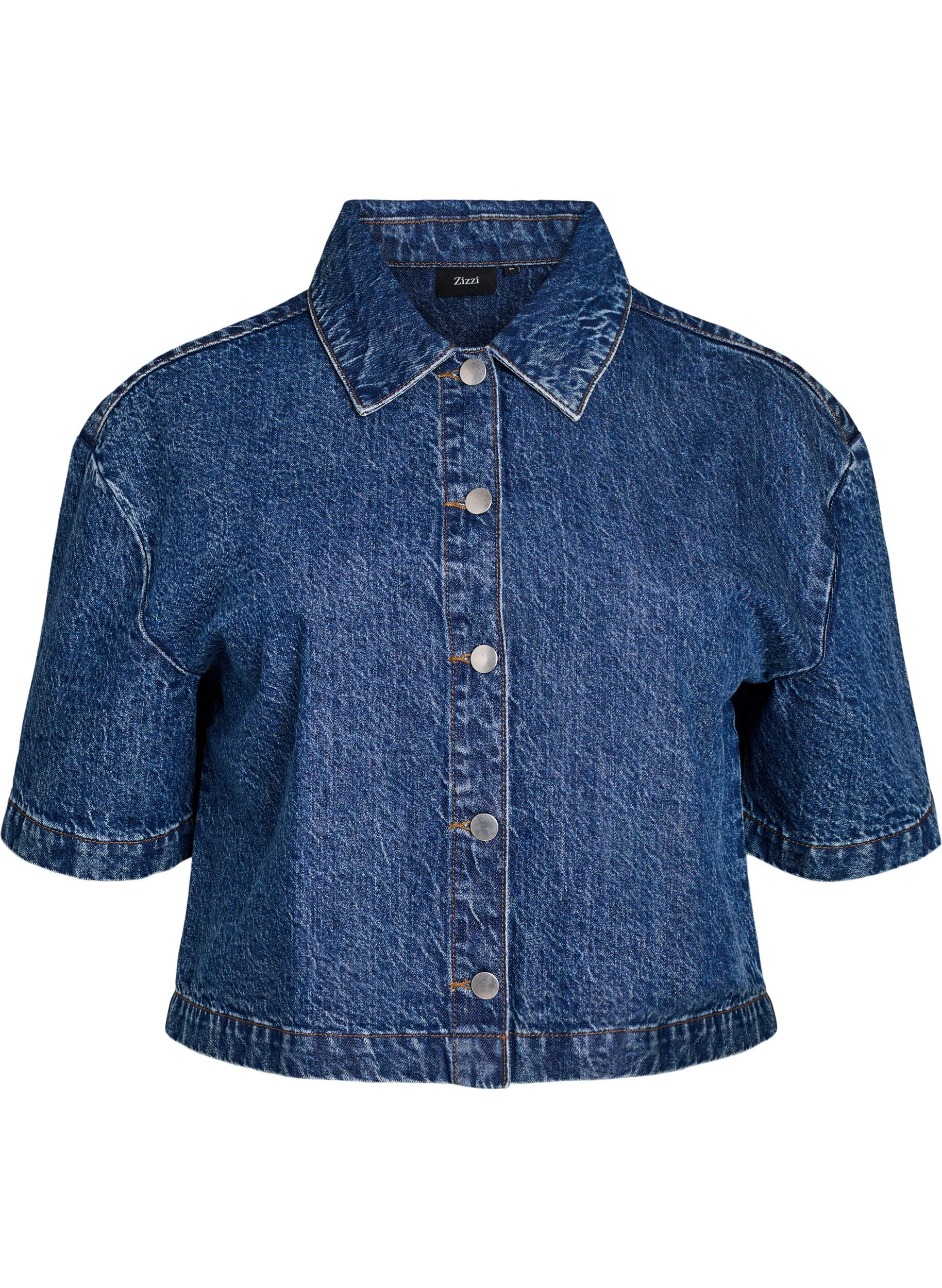 Denimjas met korte mouwen en knoopsluiting