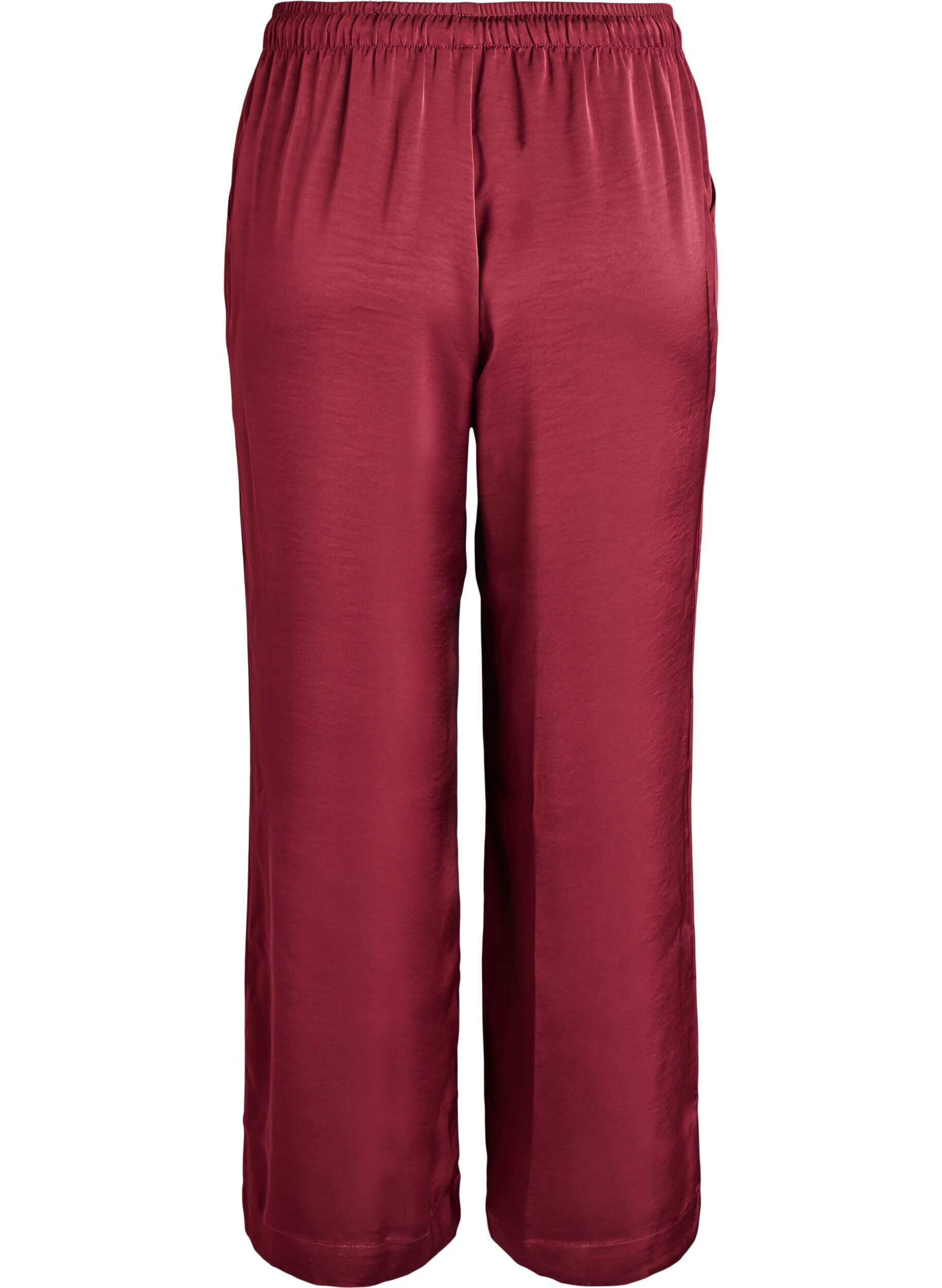 ZizziSatijnen-look broek met een high waist en wijde pijpen, Donker Bordeaux, Packshot image number 1