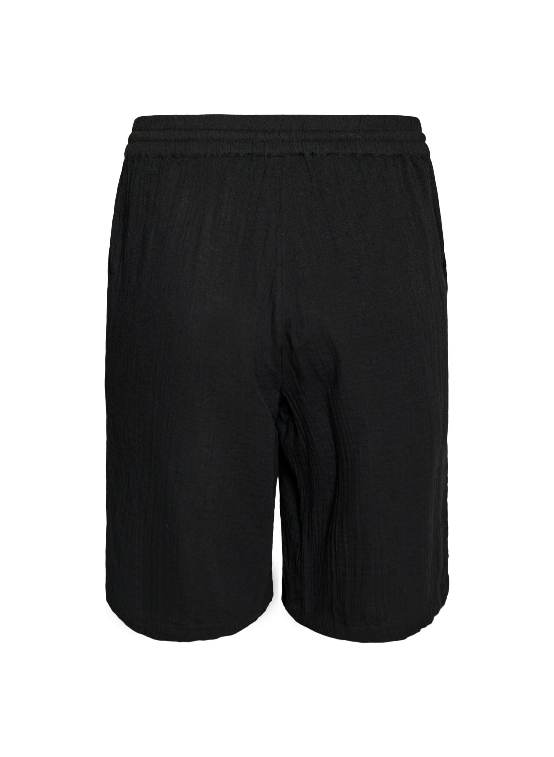 ZizziLos katoenen mousseline shorts met een hoge taille, Zwart, Packshot image number 1