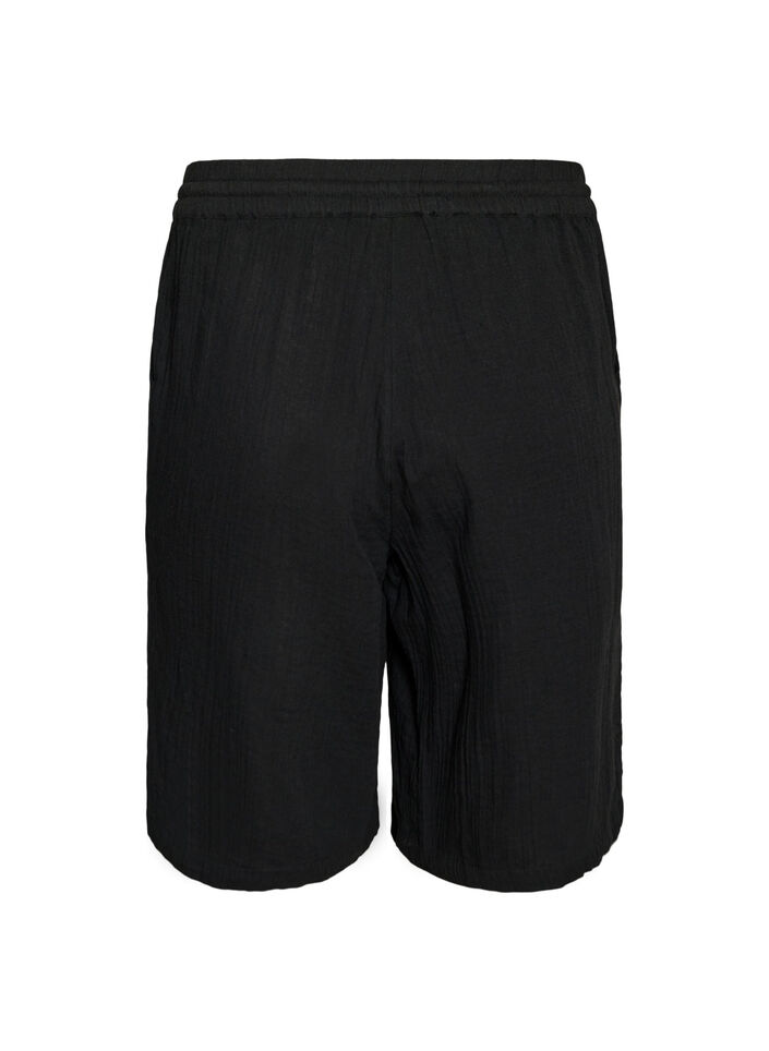 Los katoenen mousseline shorts met een hoge taille, Zwart, Packshot image number 1