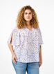 Blouse met V-hals, korte mouwen en bloemenprint, Wit, Model image number 0