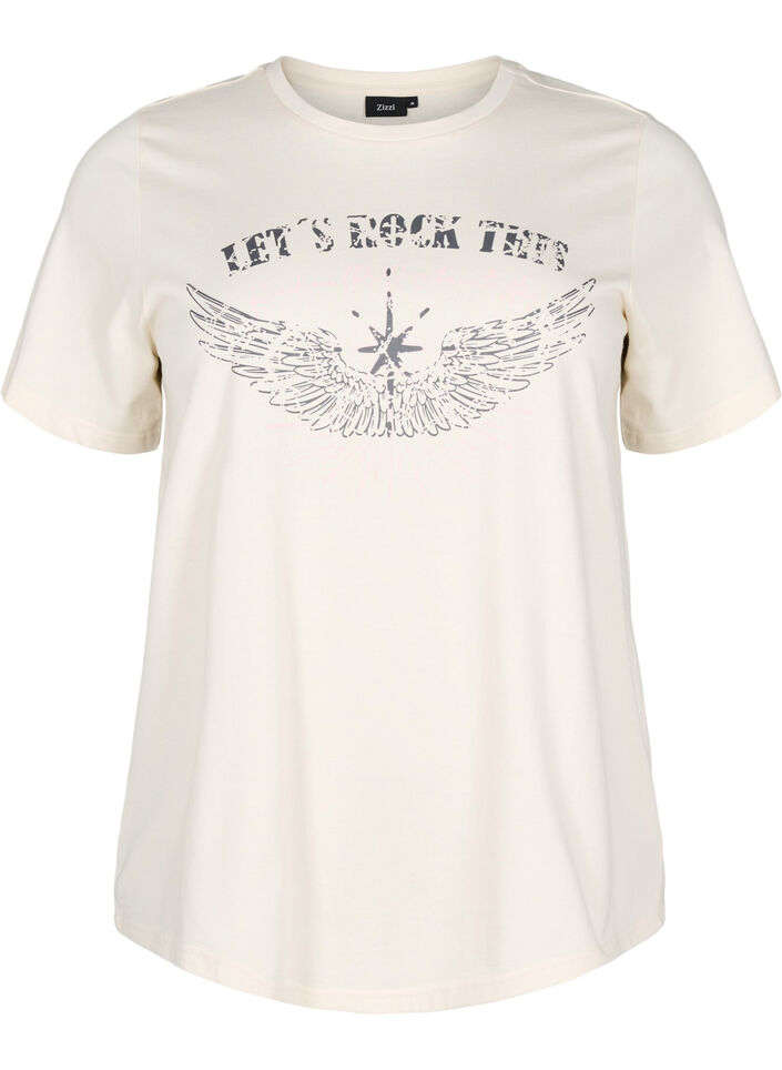 Organisch katoenen T-shirt met print op de voorkant, Vanille, Packshot image number 0