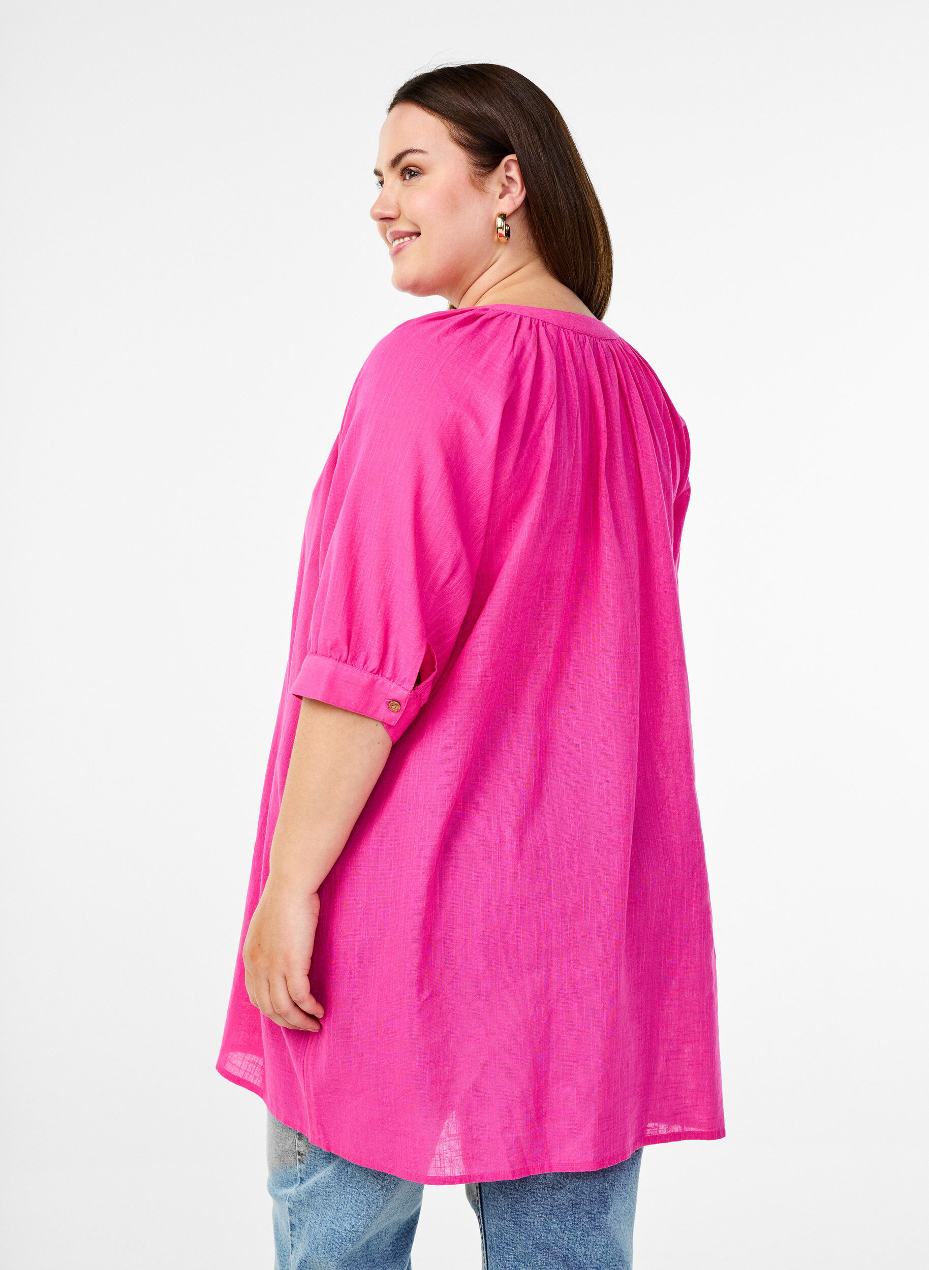 ZizziKatoenen tuniek met V-hals, Roze, Model image number 2