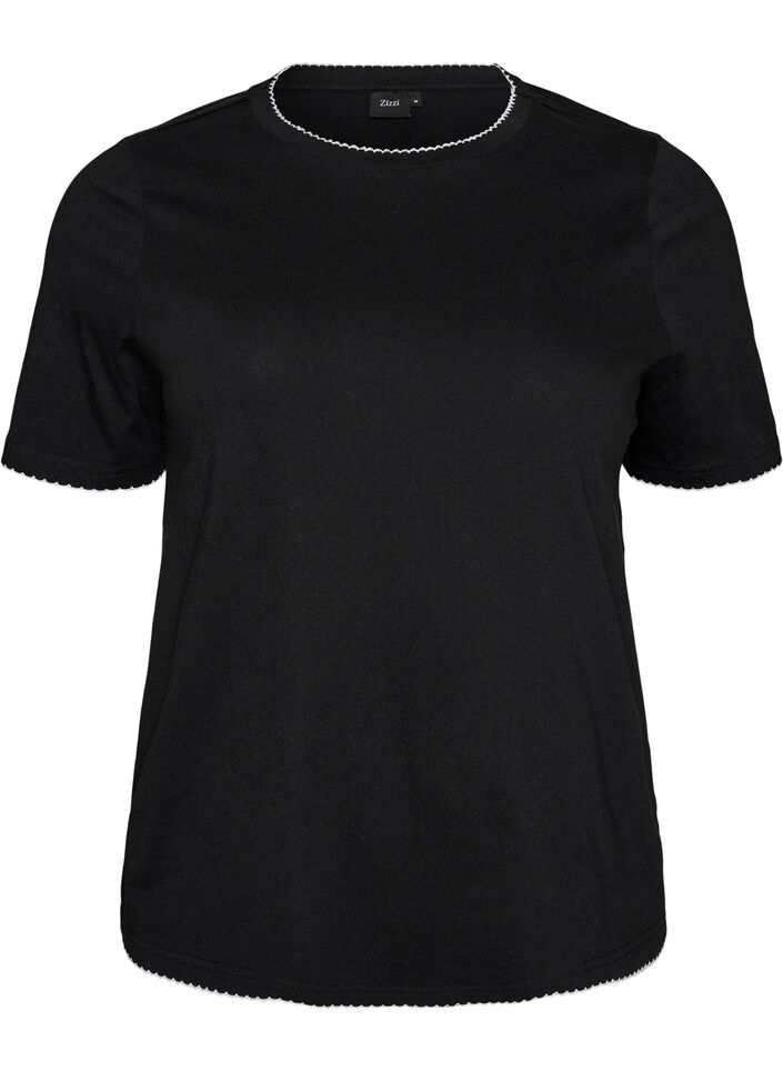 Katoenen T-shirt met golvende contrasterende randen, Zwart, Packshot image number 0