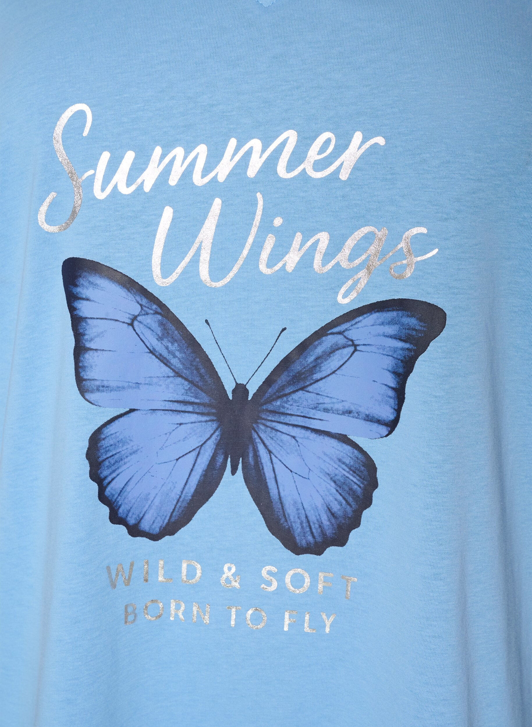 ZizziKatoenen T-shirt met V-hals en print aan de voorkant, Blauw, Packshot image number 2