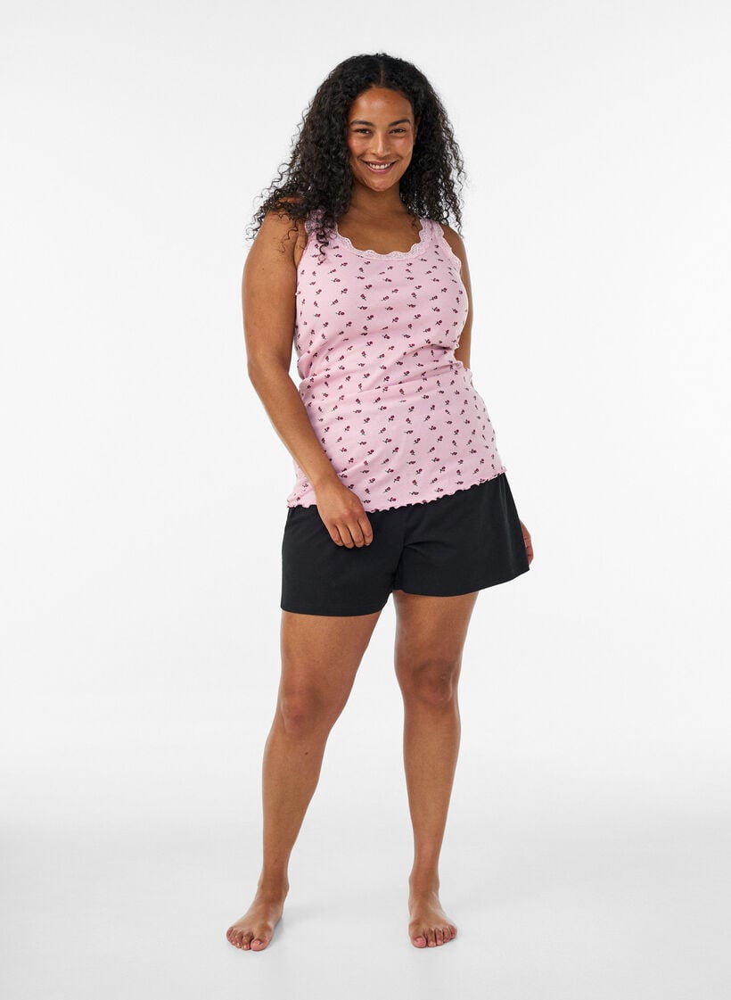 Top met print en kanten rand, Rood, Model image number 1