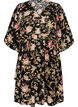 Bloemenjurk in linnen en viscose met een empirelijn, Zwart, Packshot image number 0