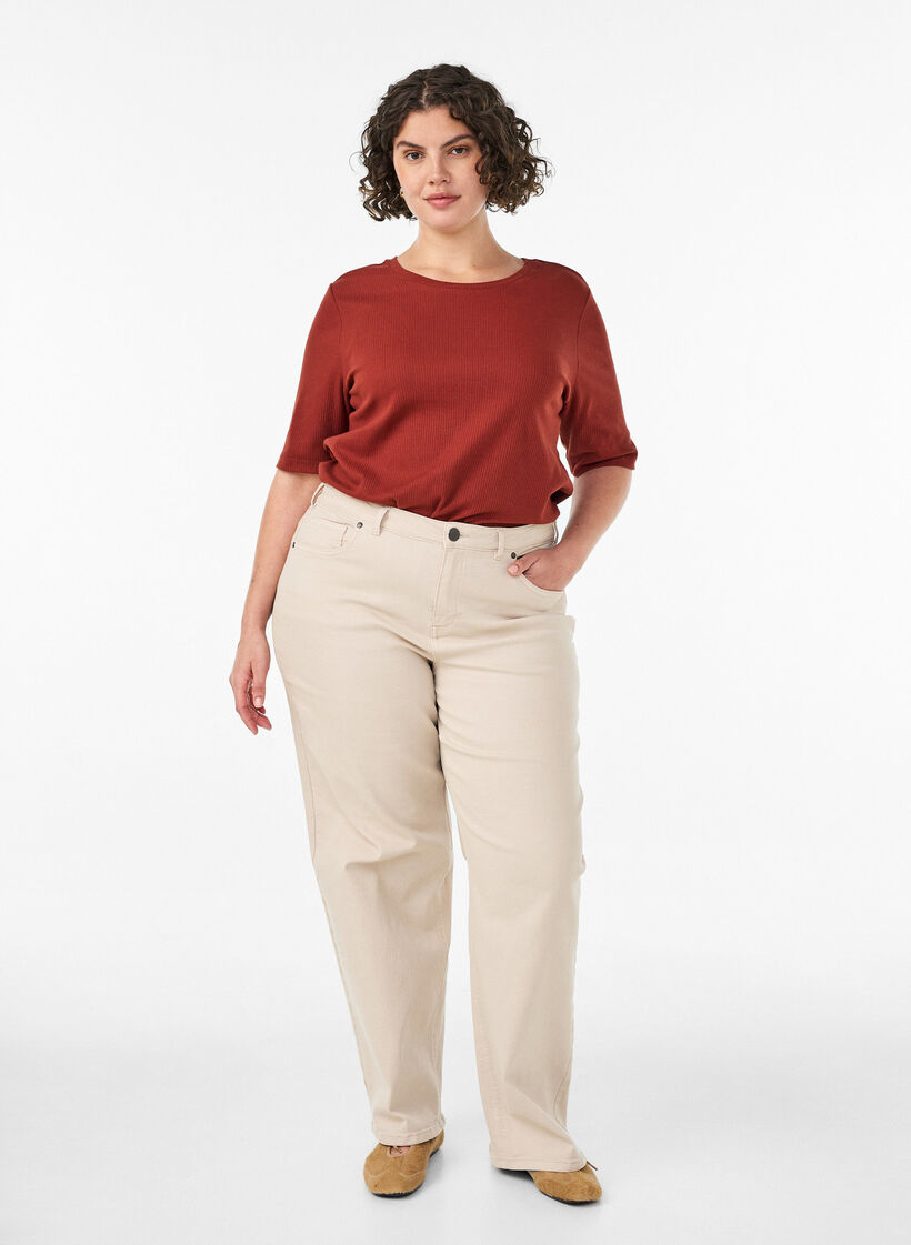 Geribde jersey blouse met korte mouwen, Rood, Model image number 1