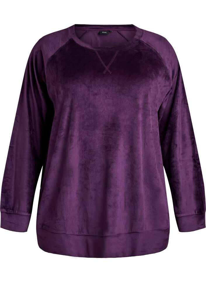 Velour blouse met raglanmouwen, Paars, Packshot image number 0