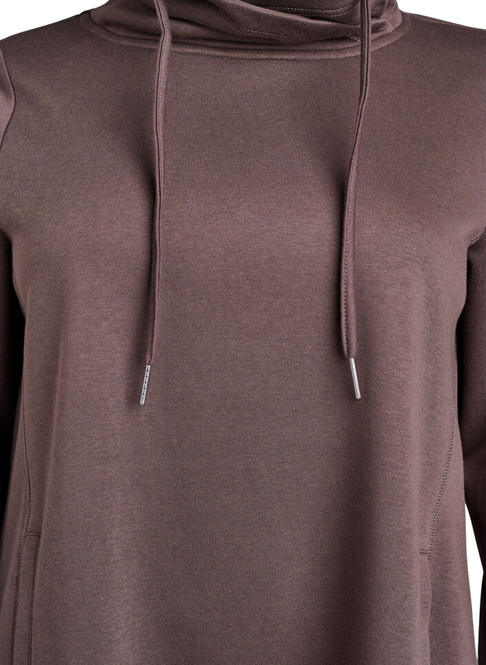 Kort sweatshirt jurk met hoge kraag en zakken, Bruin, Packshot image number 2