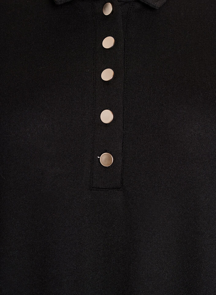 Korte polojurk met knoopjes en lange mouwen, Zwart, Packshot image number 2