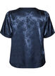 Satijnen blouse met bloemenprint en V-hals, Blauw, Packshot image number 1
