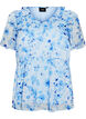 Bloemenblouse met rucheskraag en peplum effect, Blauw, Packshot image number 0
