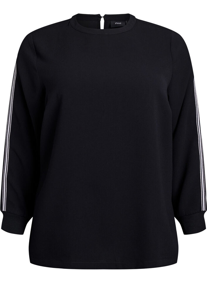 Blouse met streepdetaillering op de mouwen, Zwart, Packshot image number 0