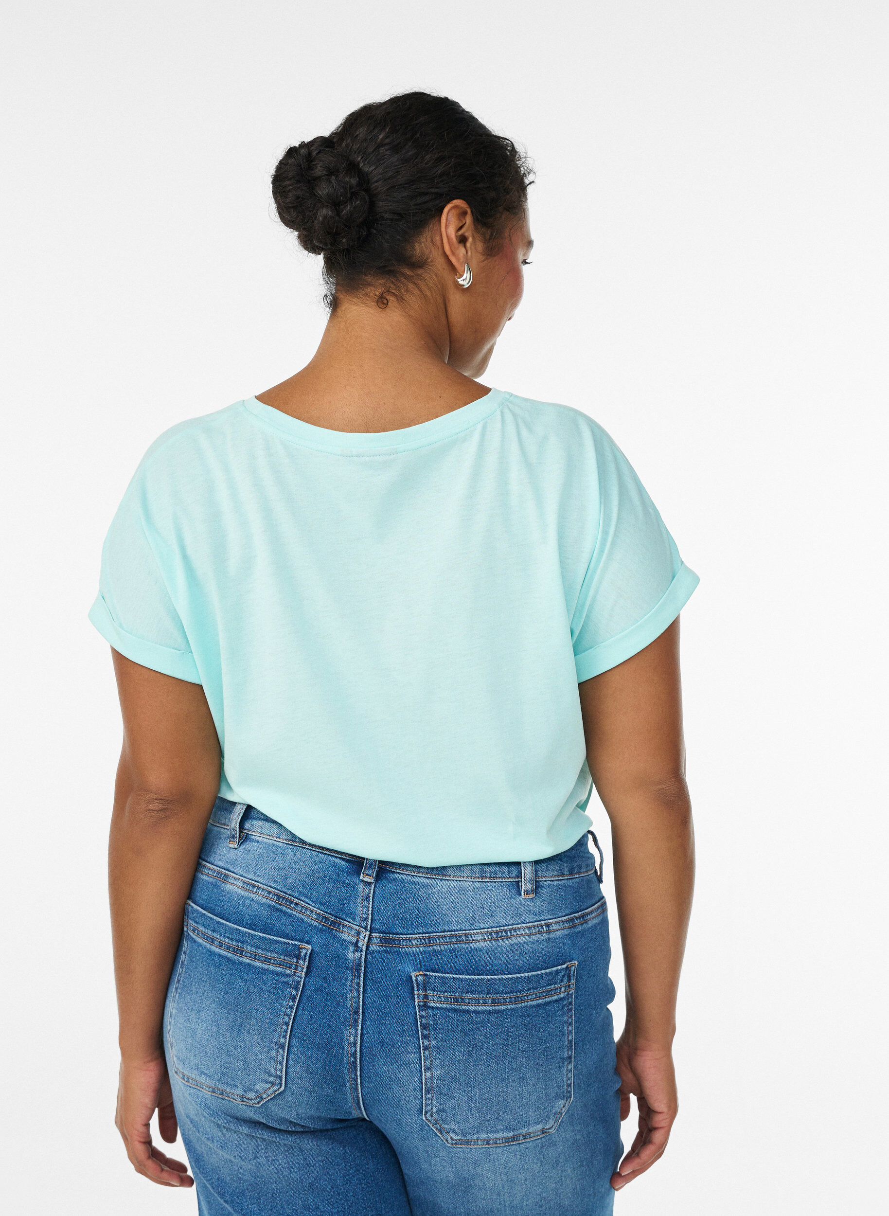 ZizziT-shirt met korte mouwen van katoenmix, Turquoise, Model image number 2