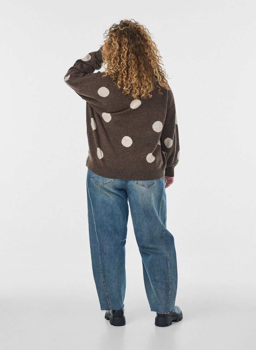 Gebreide blouse met een stippenpatroon, Bruin, Model image number 2