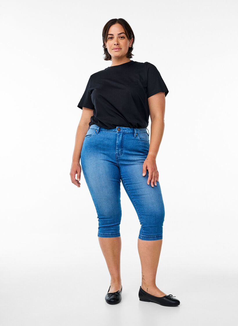 High waist Amy capri jeans met super slim fit, Blauw, Model image number 0