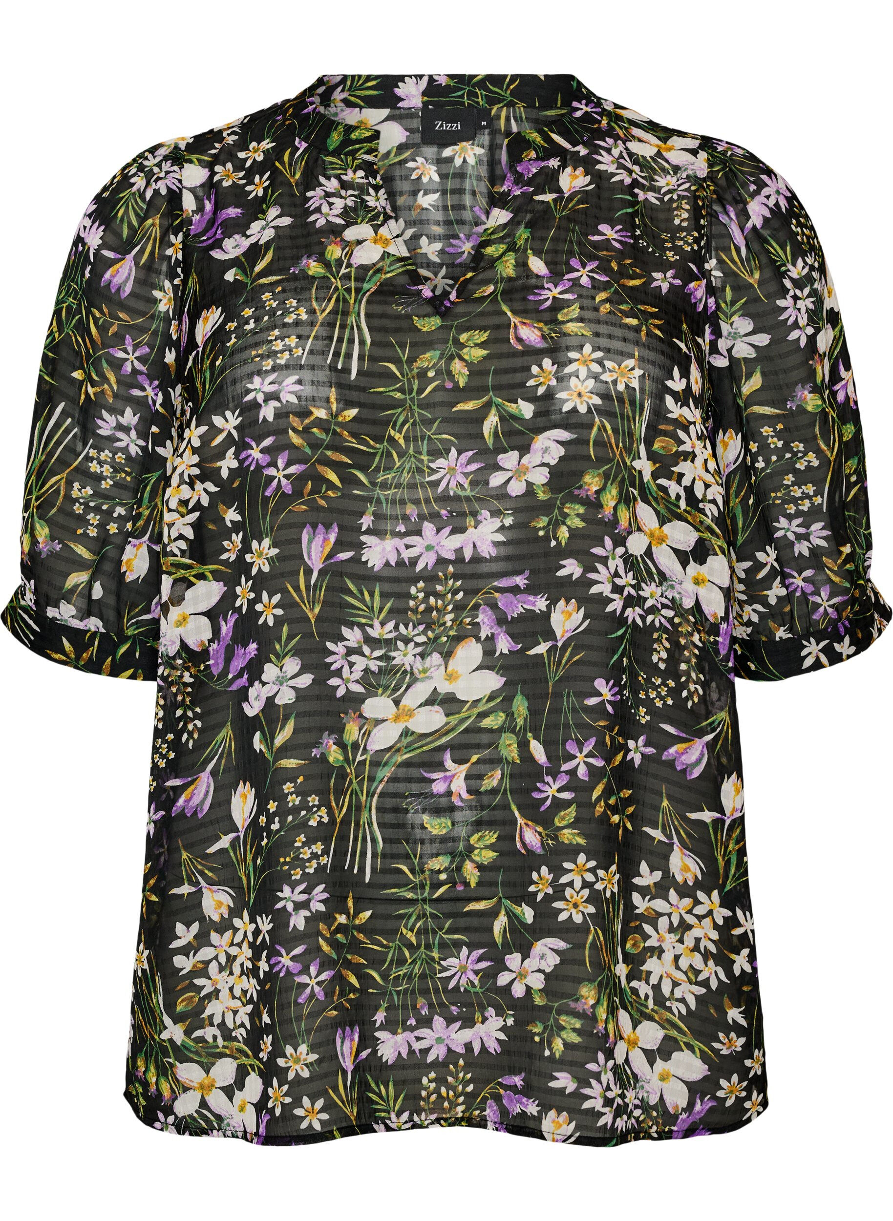 ZizziBlouse met bloemenprint en V-hals, Zwart, Packshot image number 0