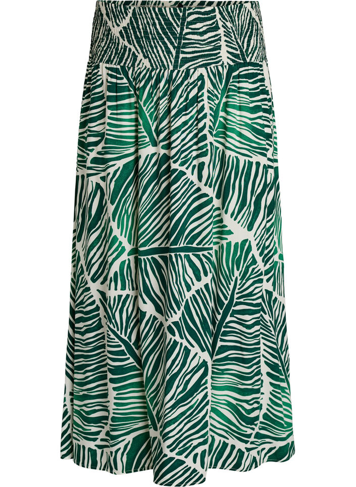 Maxi rok in viscose met smokwerk, Groen, Packshot image number 0