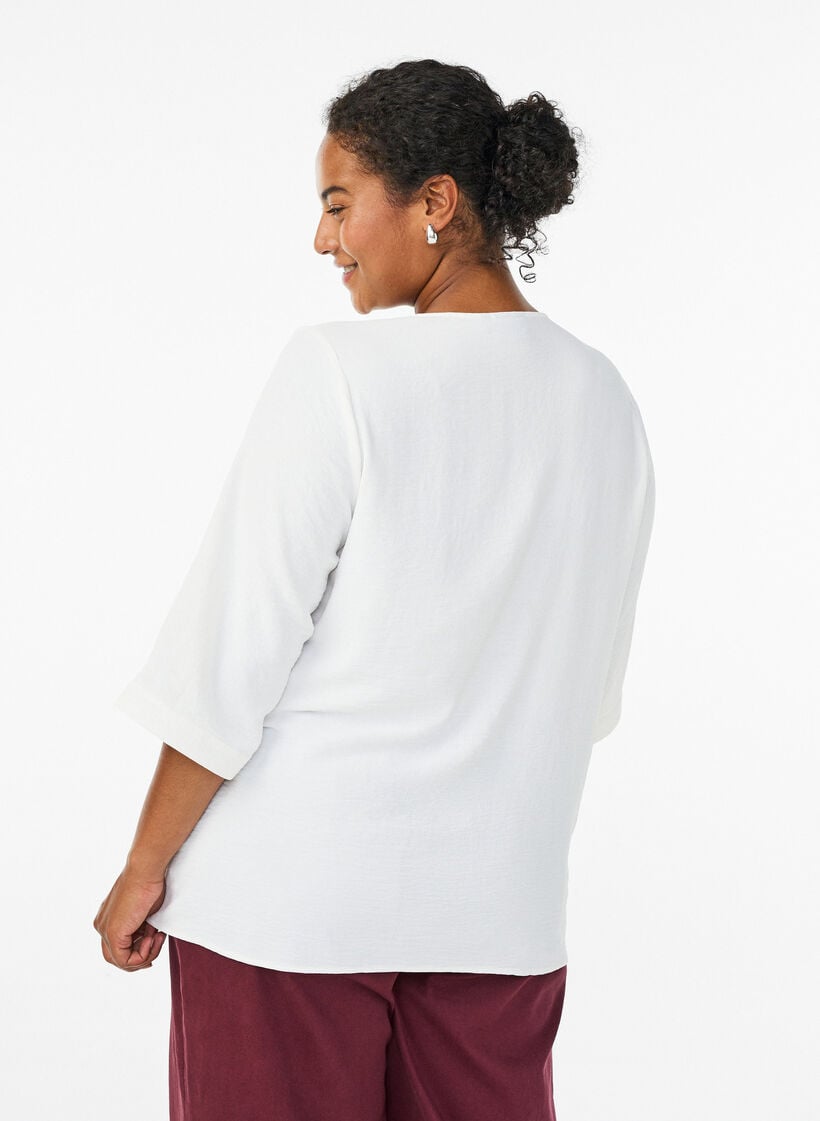 Shirtblouse met V-hals en 3/4 mouwen, Vanille, Model image number 2
