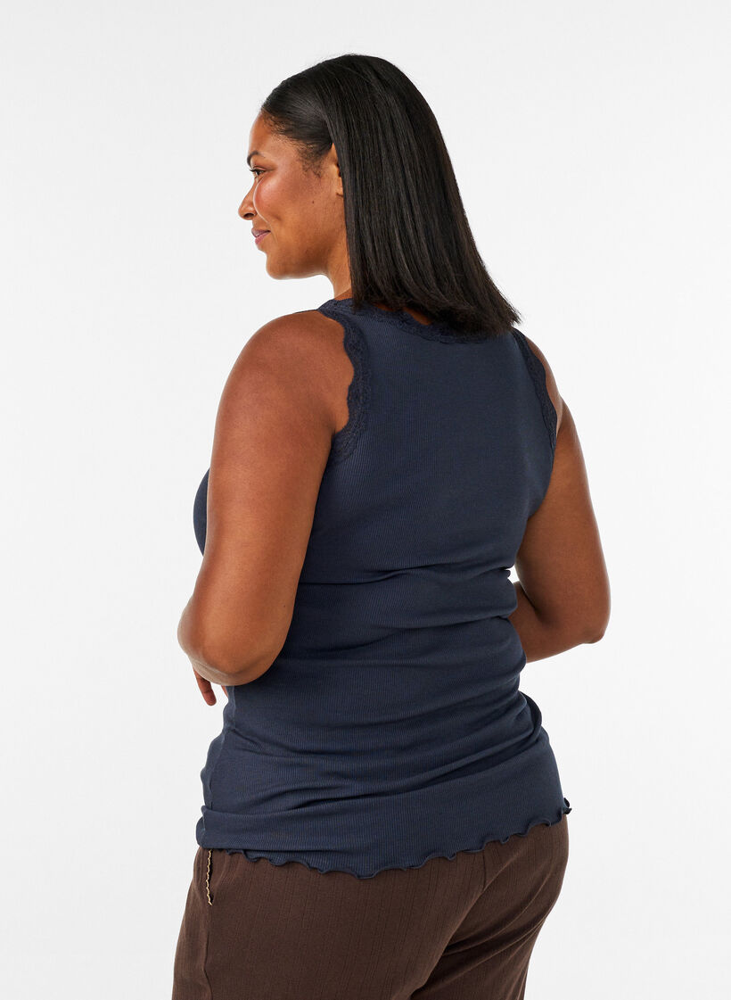 Top met kant, Blauw, Model image number 2