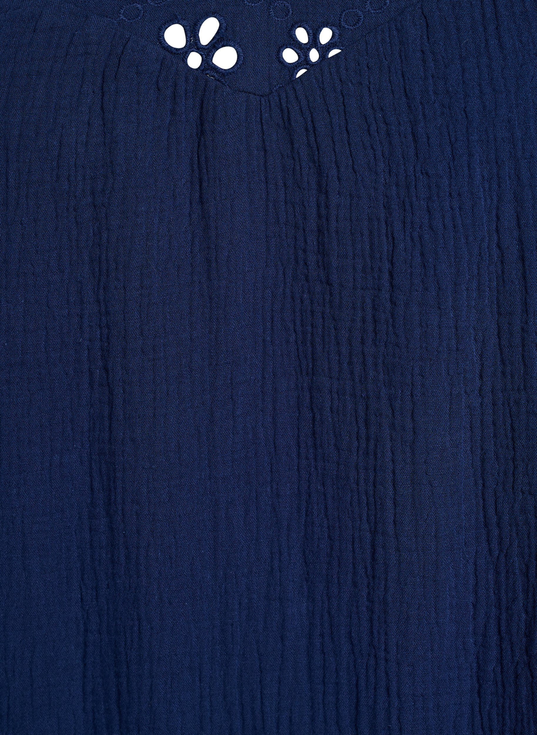 ZizziBlouse in katoen mousseline met broderie anglaise en 1/2 mouwen, Blauw, Packshot image number 2