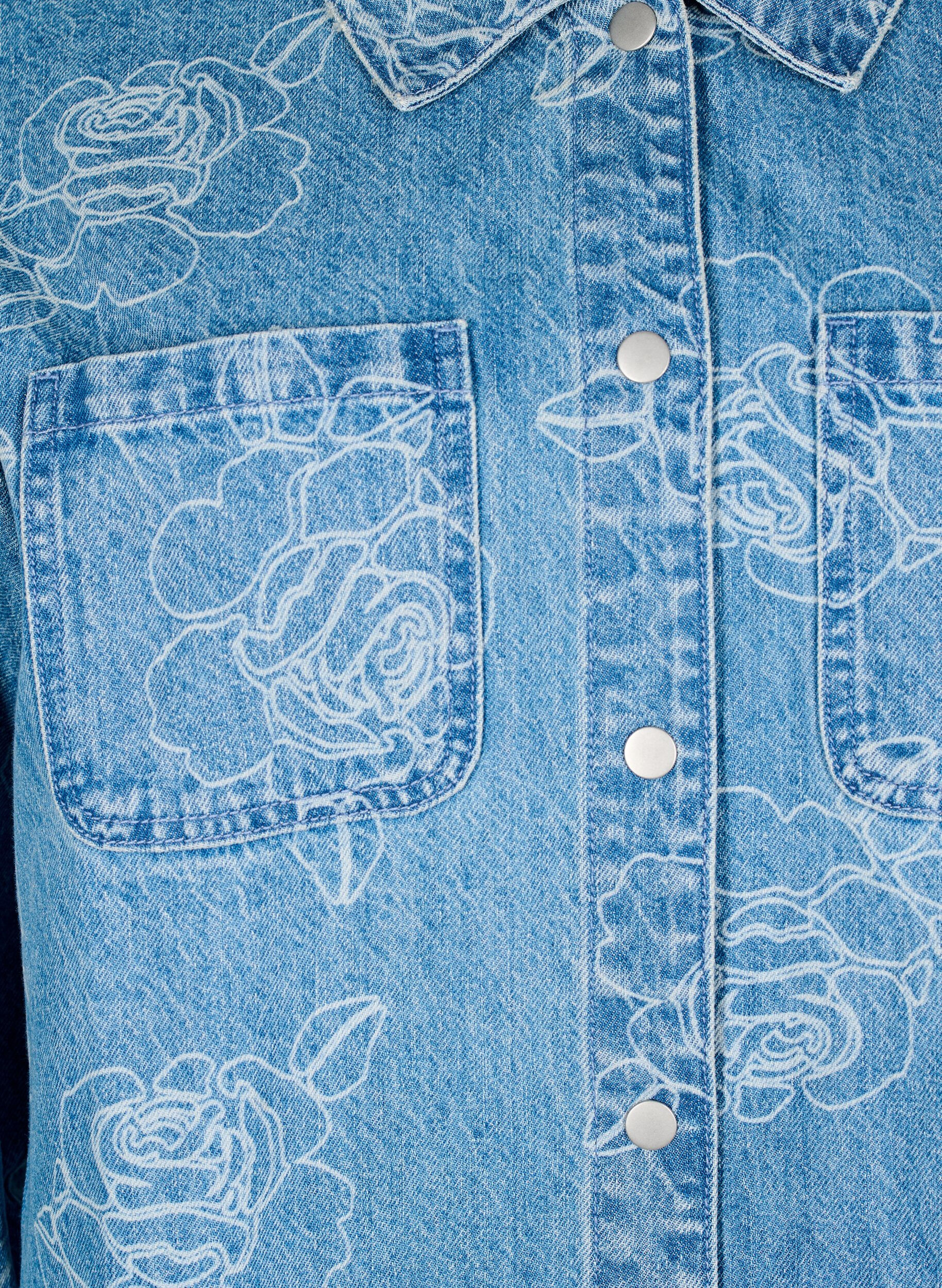 ZizziDenim jasje met bloemen, Light Blue Denim, Packshot image number 2