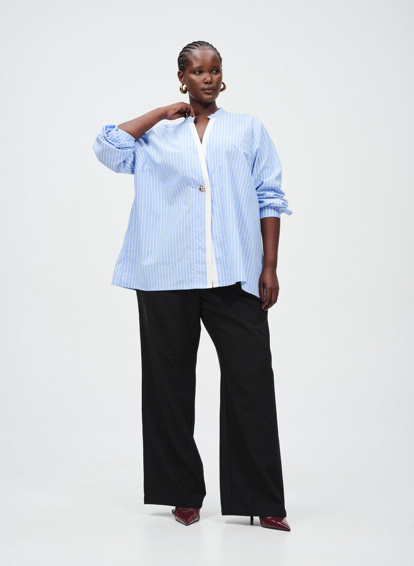 Blauw gestreept overhemd met split, , Model