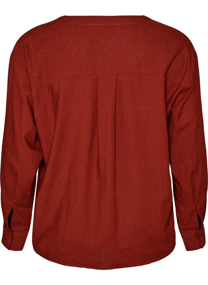 Blouse in linnen en viscose met V-hals, Rood, Packshot image number 1