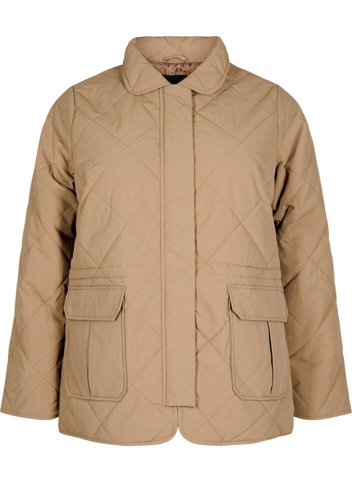 Quilted jas met kraag en zakken, Lead Gray, Packshot